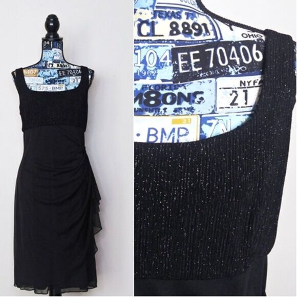 ALEX EVENINGS Sleeveless Chiffon Dress Empire Waist Layered Ruching  Sparkles 16